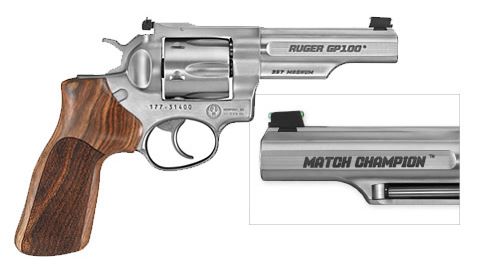 GP100 MATCH CHAMP 357MAG SS AS - 1755 |HVY HALF LUG BBL/WD GRIP