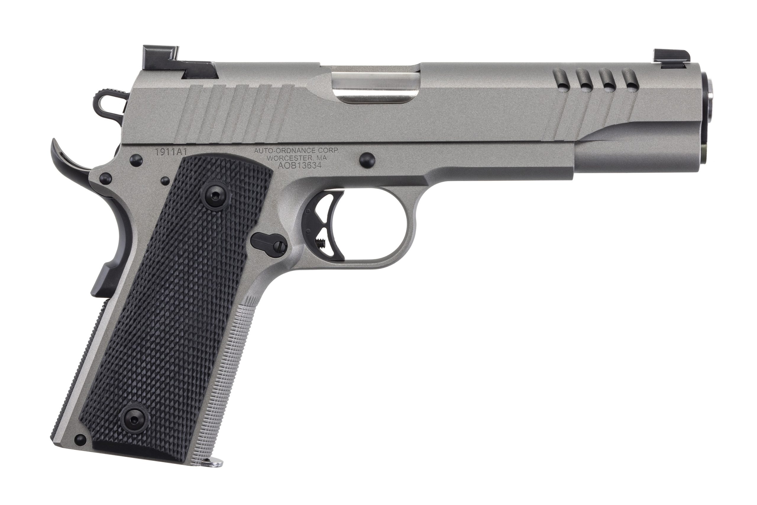 1911 45ACP STAINLESS 7+1 NS # - 7+1 | BLACK RUBBER GRIPS
