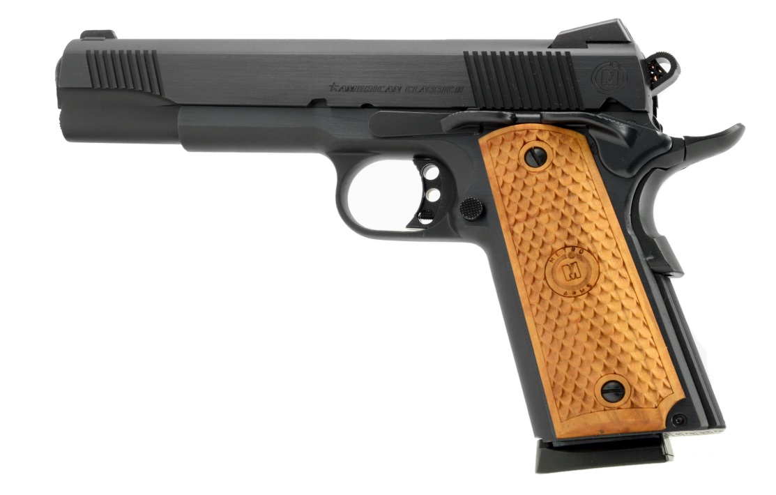 GOV II 1911 9MM BLUE 8+1 - NOVAK REAR SGT/CHECK WOOD GRIP